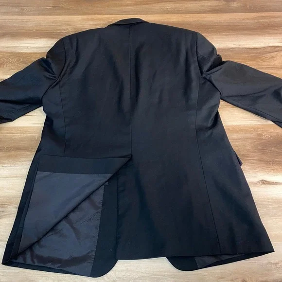 Lauren Ralph Lauren Blazer Mens 44L Black 100% Wool 2 Button Crest Silver Button